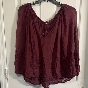 FP ONE Boho V-Neck Peasant Tunic in Burgundy
